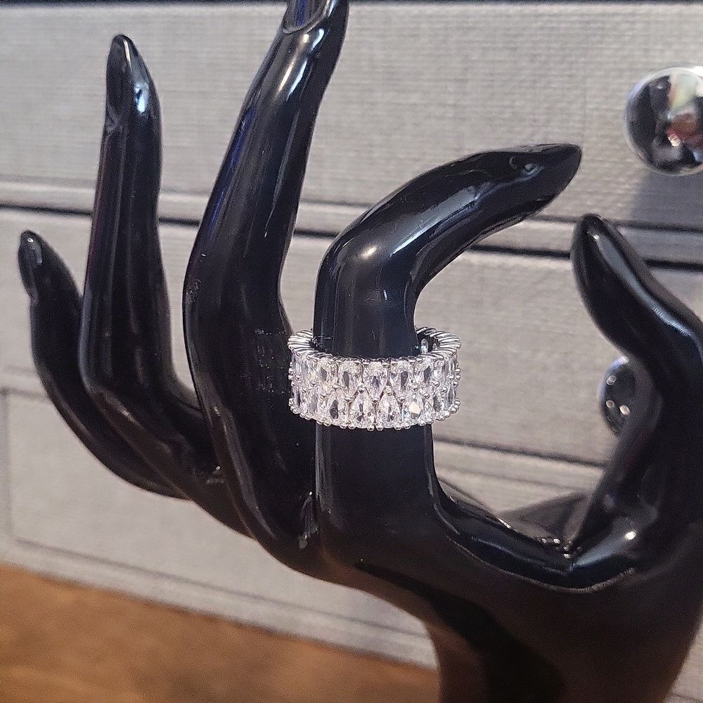 High-end double water drop shape zircon ring, stainless steel band - Picture 12 of 12